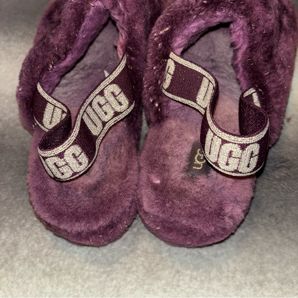 UGG Fluff Yeah Metallic Sparkle Slide Pinot Noir Purple Sheepskin Slippers Sz 11 - Picture 9 of 12